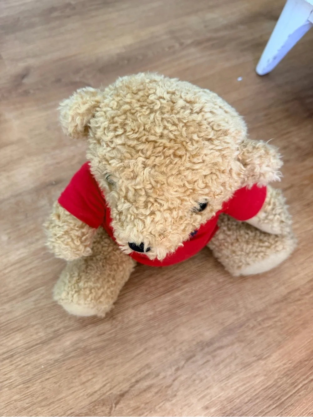 Vintage Ralph Lauren Polo Bear Plush Tan Curly Fur Red Polo Shirt